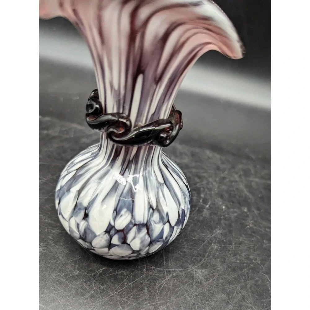 Vintage Purple Amethyst Art Glass Splatter Glass Pitcher Vase Cruet 4.75